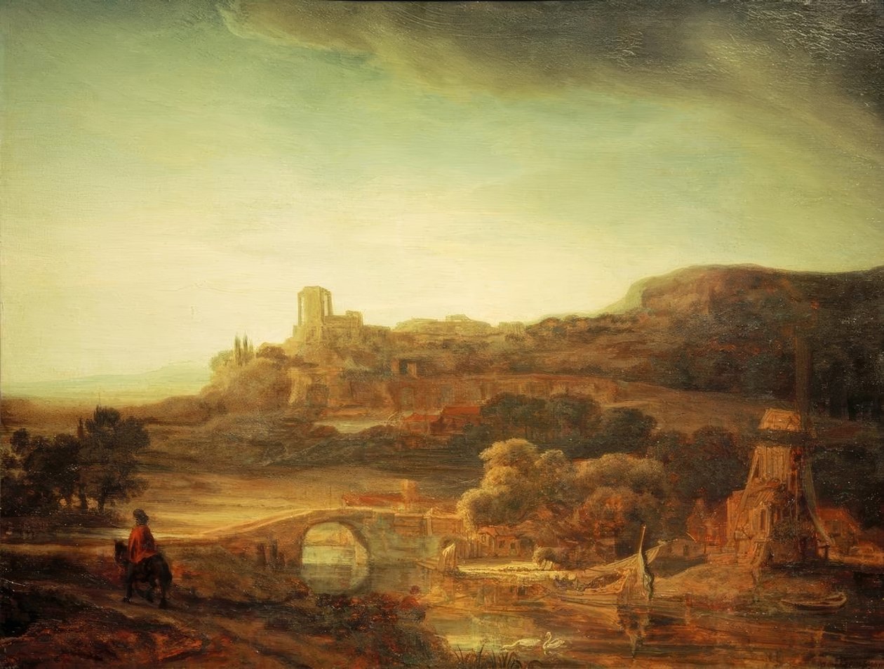 River Landscape with Windmill by Rembrandt van Rijn