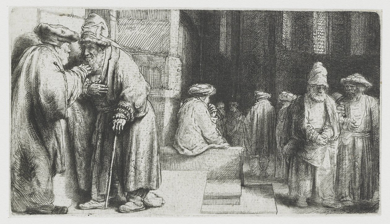 Jews in the synagogue by Rembrandt van Rijn