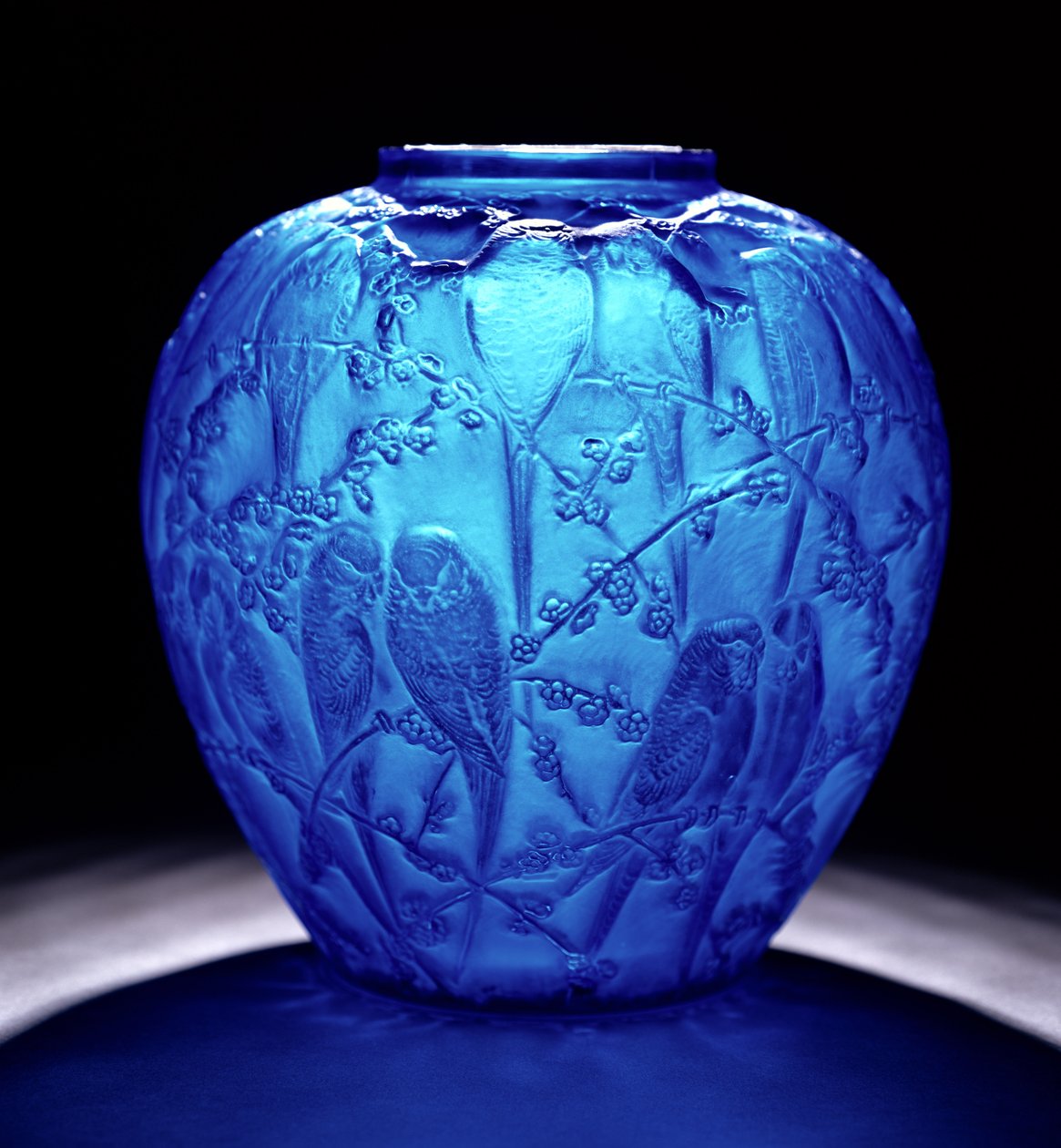 Electric Blue Vase with Parakeets by Rene Jules Lalique