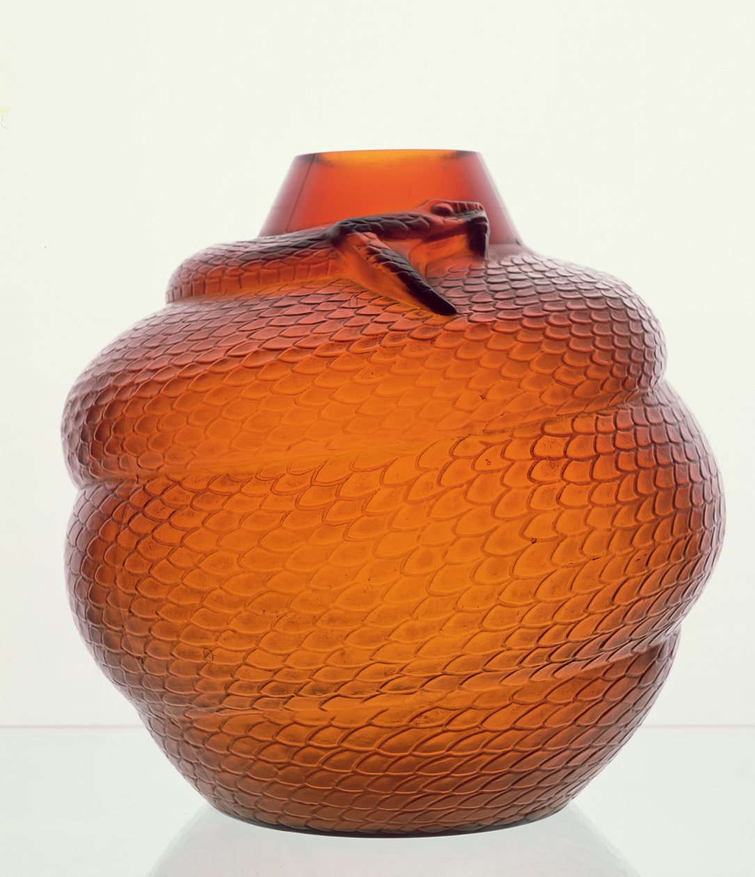 Serpent, Oviform Amber Glass Vase by Lalique by Rene Jules Lalique