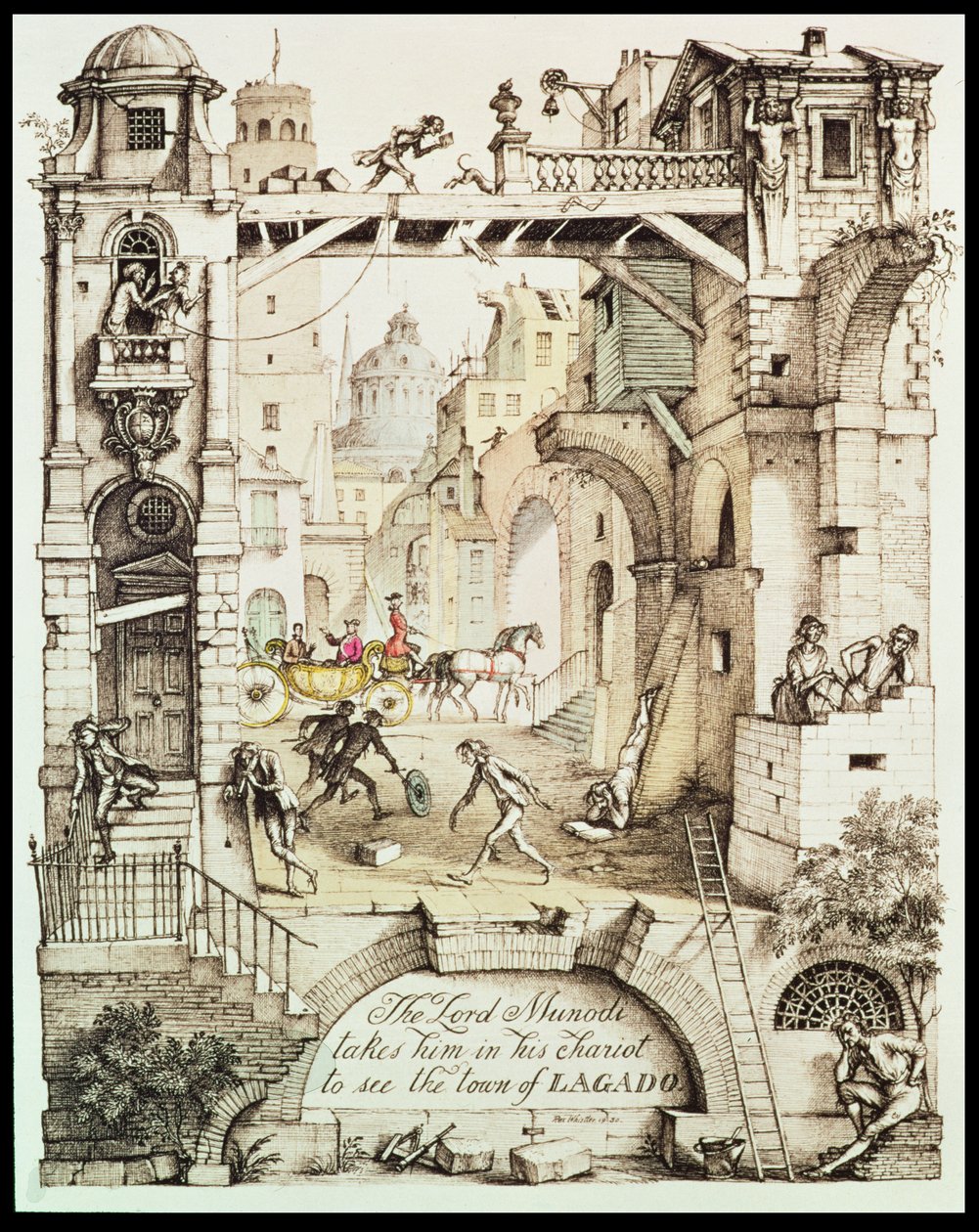 The Lord Munodi Takes Him in His Chariot to See the Town of Lagado, Illustration from Gulliver