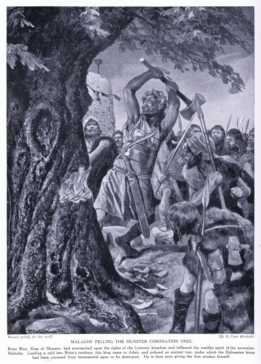 Malchy Felling the Munster Coronation Tree, 1920s by Richard Caton Woodville junior