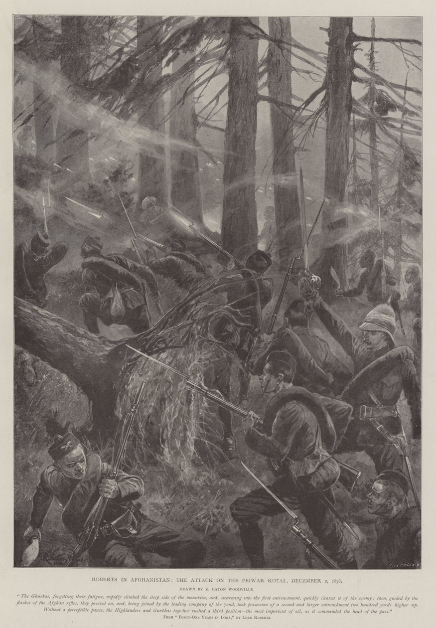 Roberts in Afghanistan, the Attack on the Peiwar Kotai, 2 December 1878 by Richard Caton Woodville junior