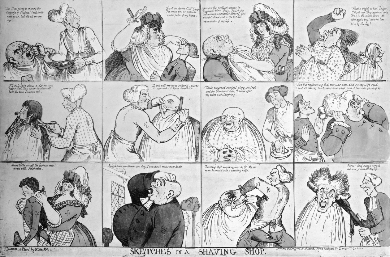 Sketches in a Shaving Shop, 1794 by Richard Newton