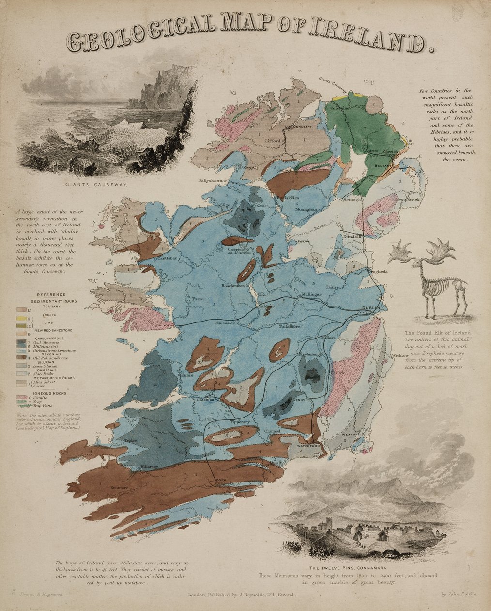 Geological Map of Ireland, c 1850s by John Pardon