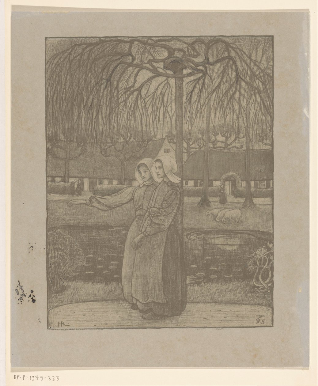 Huizer Girls by a Pond by Richard Nicolaüs Roland Holst