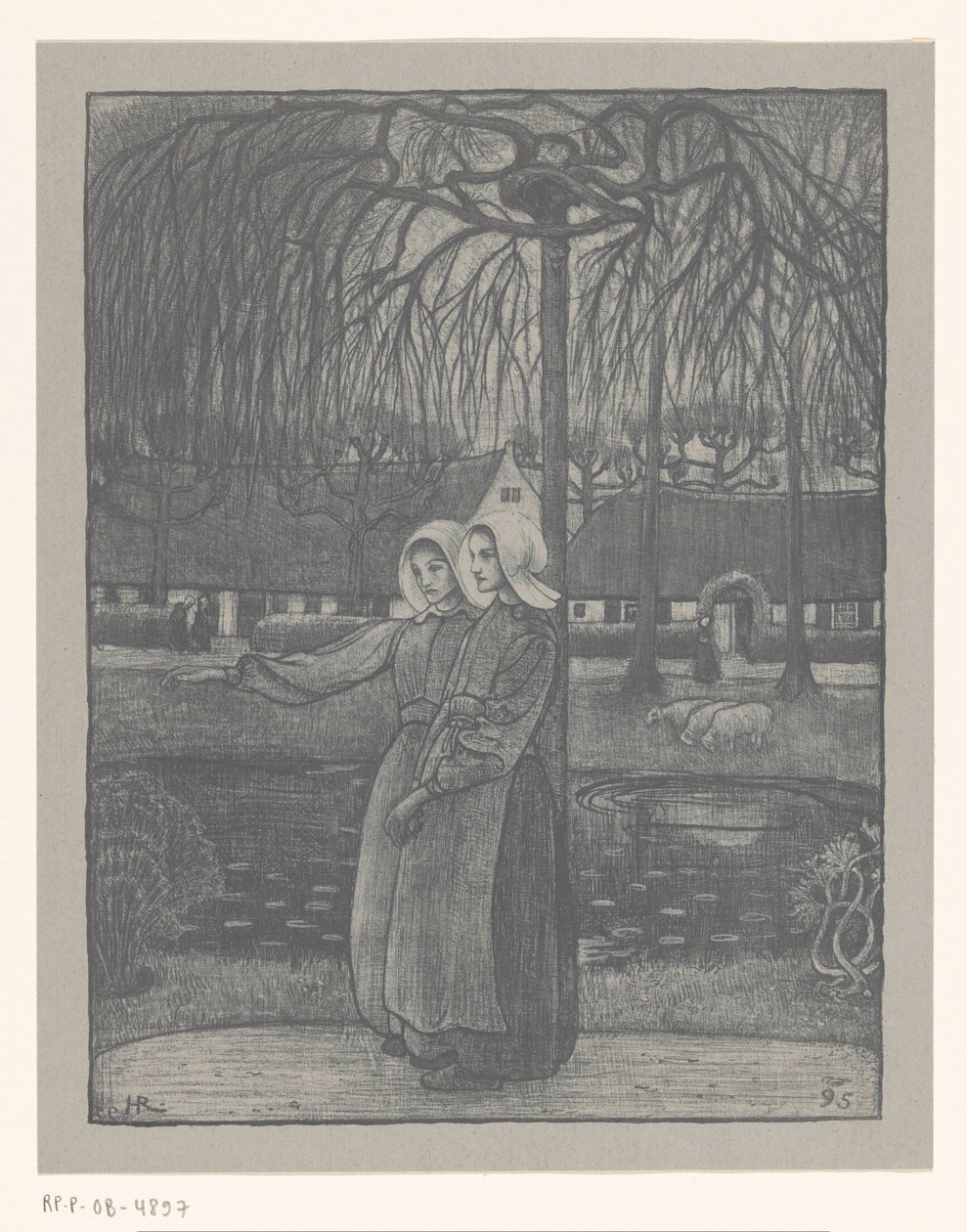 Huizer Girls by a Pond by Richard Nicolaüs Roland Holst