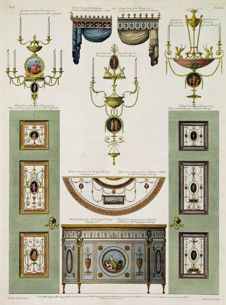 Designs for Curtain Cornices, Girandoles and Folding Doors, 1774 by Robert Adam