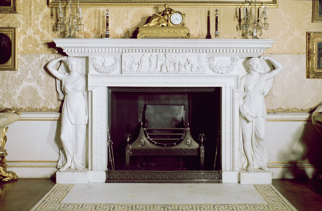 The fireplace in the state drawing room by Robert Adam