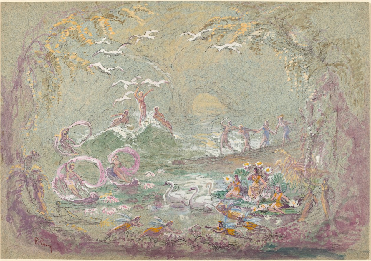 Lake Scene with Fairies and Swans by Robert Caney