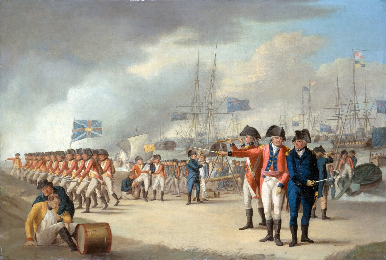 Landing of British troops under Sir Ralph Abercromby on the island of Texel, Holland, 27th August 1799, c.1799 by Robert Dodd