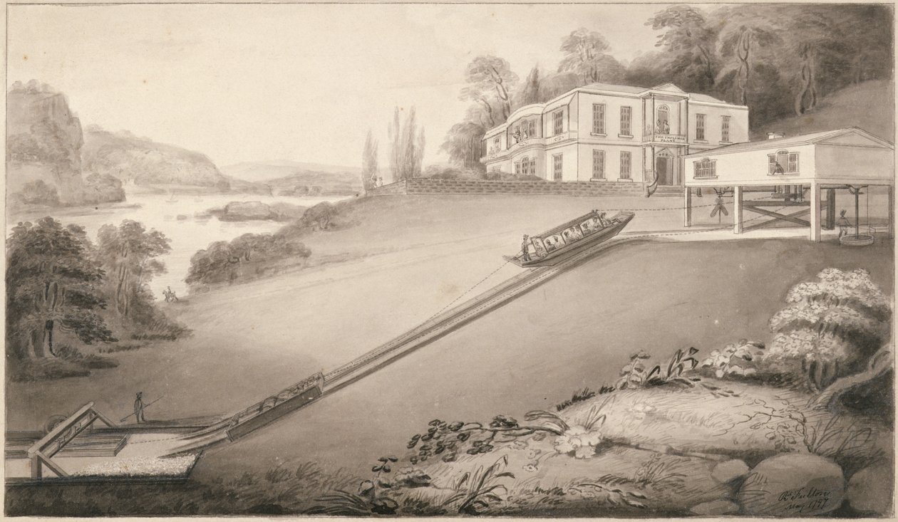 Incline boat carried to an upper canal level, 1797 by Robert Fulton