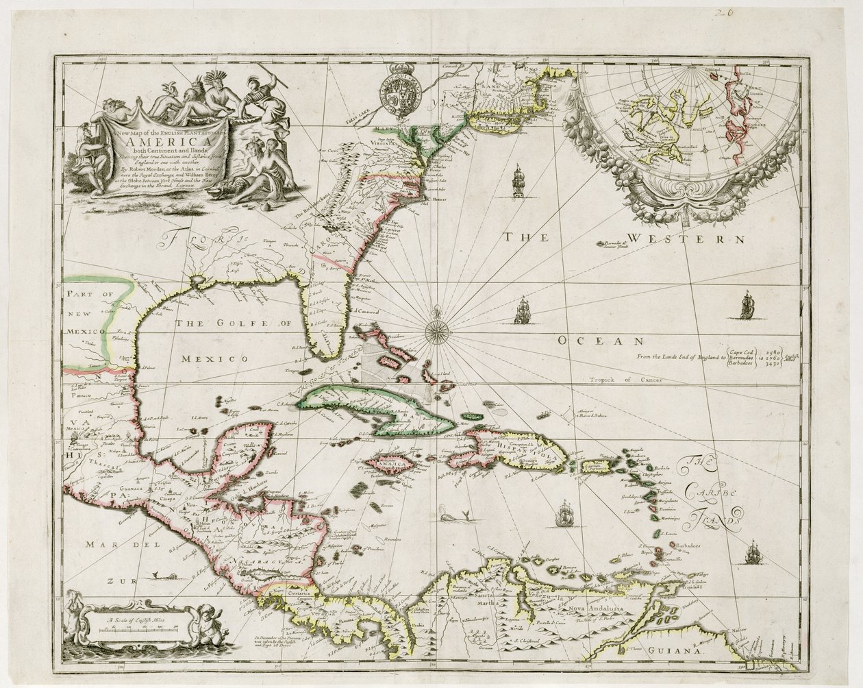 A New Map of the English Plantations in America by Robert Morden