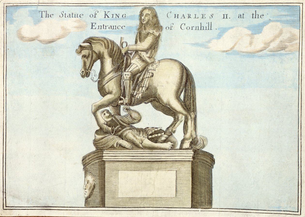 Statue of King Charles II at the Entrance of Cornhill, from A Book of the Prospects of the Remarkable Places in and About the City of London, c.1700 by Robert Morden