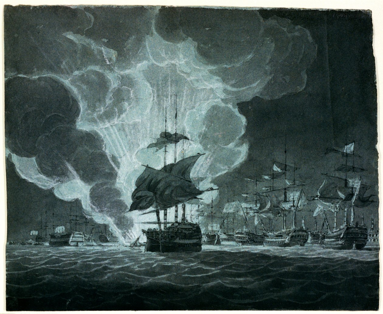 Fleet with a Ship on Fire by Robert Cleveley