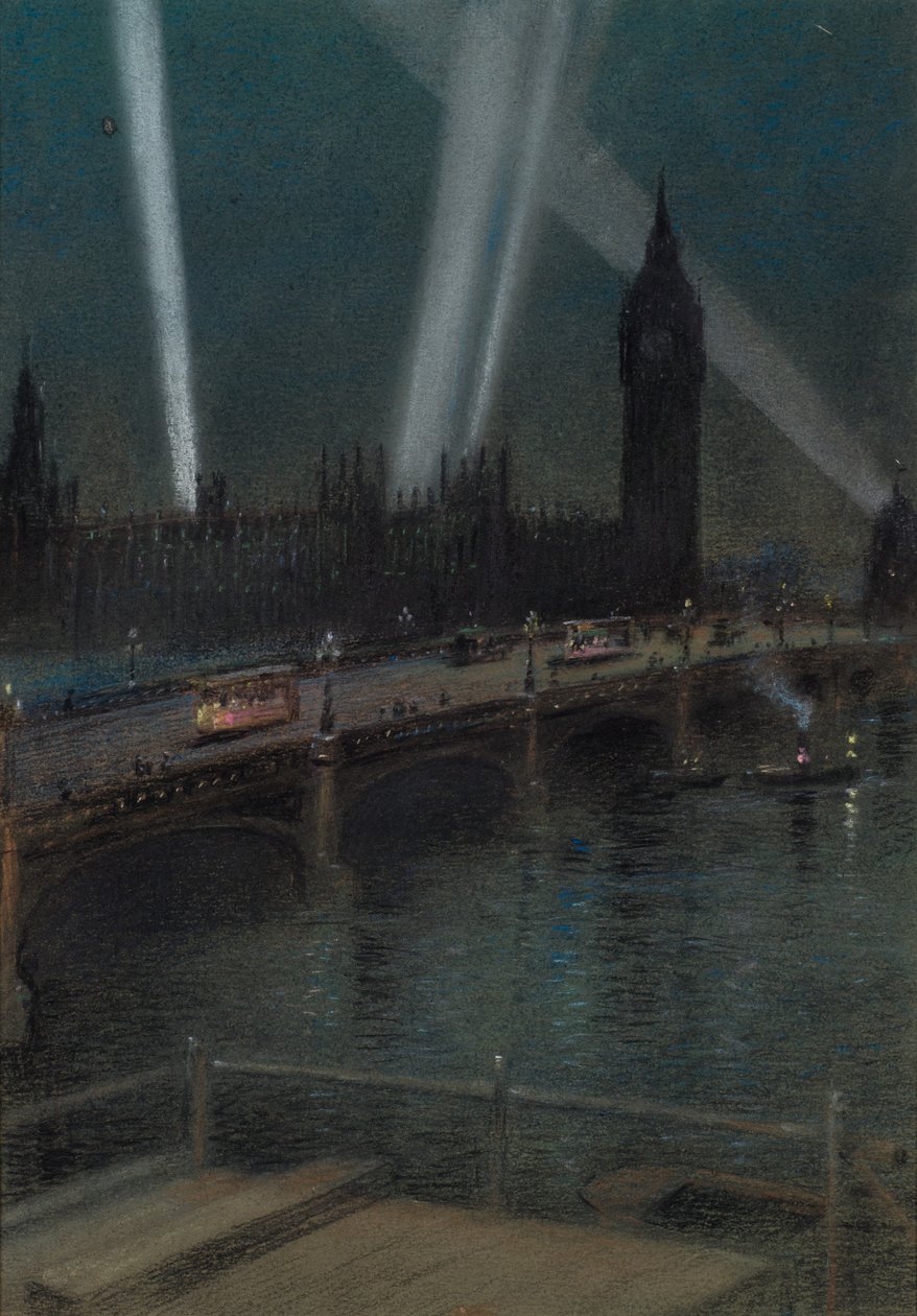 War Searchlights over Westminster Bridge by Robert Randoll