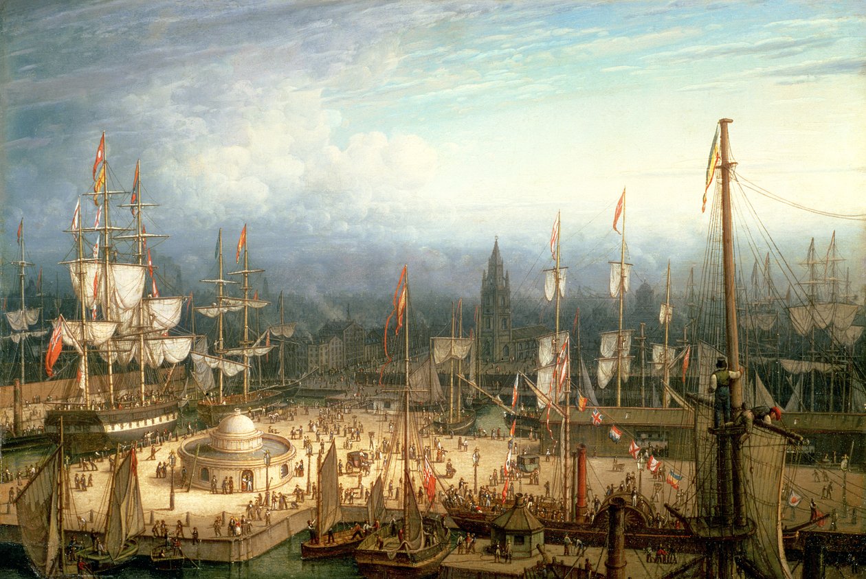 Four-Masted Clipper Ship in Liverpool Harbour by Robert Salmon