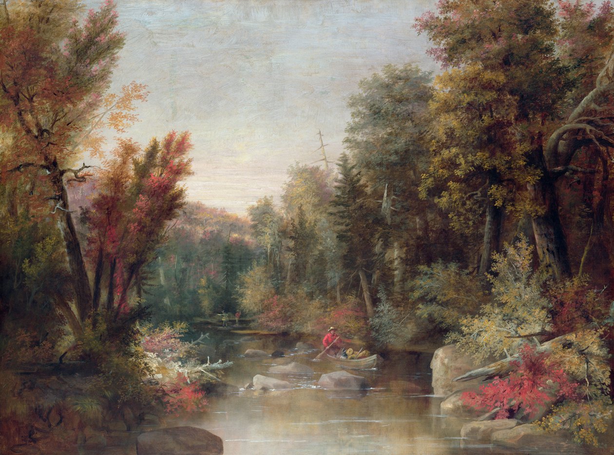 Fall Fisherman (oil on canvas) by Robert Seldon Duncanson