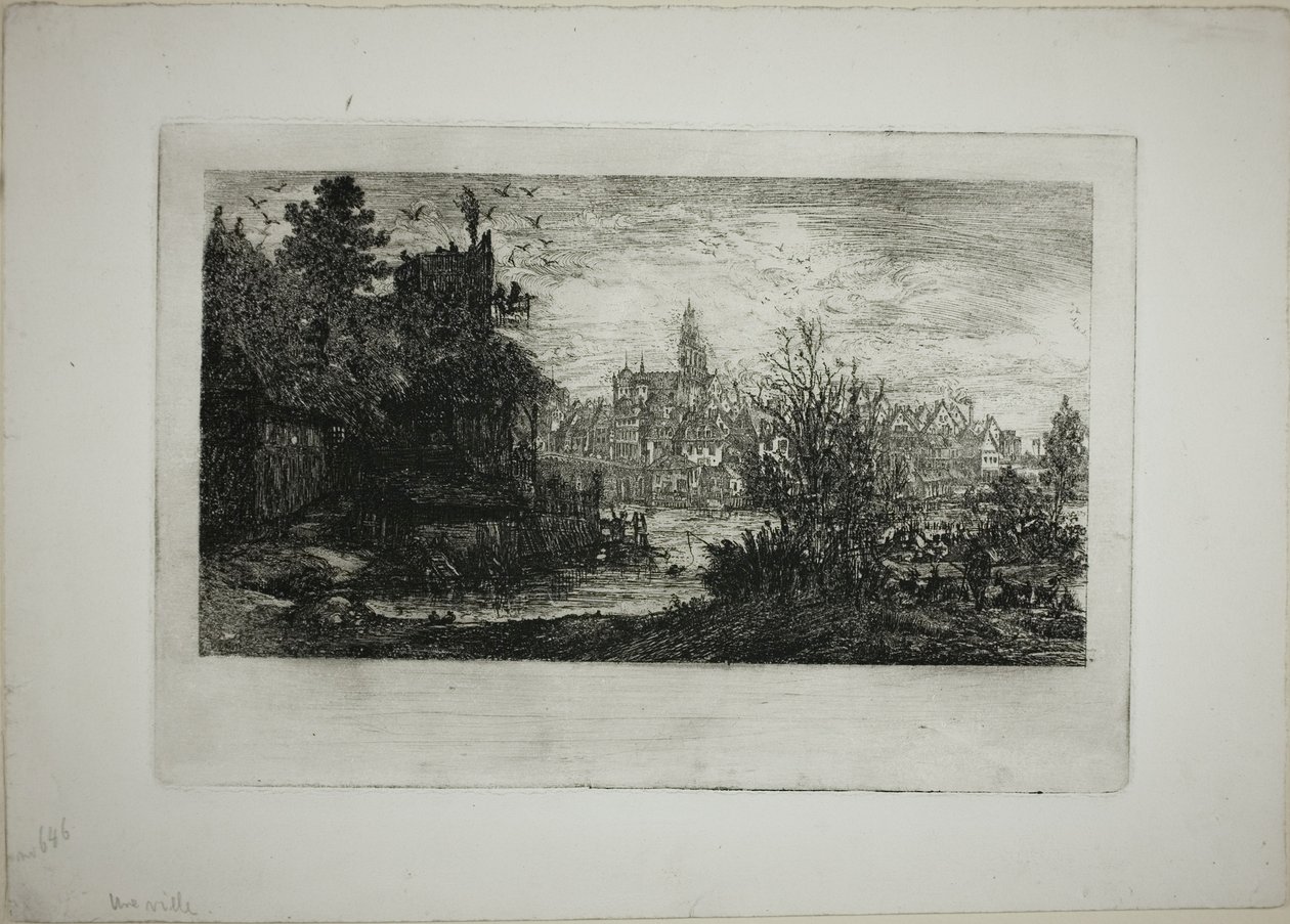 City with Stone Bridge by Rodolphe Bresdin