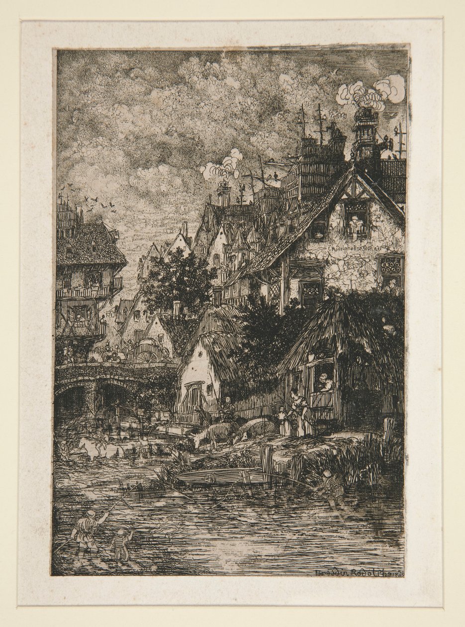 Village by a Stream by Rodolphe Bresdin