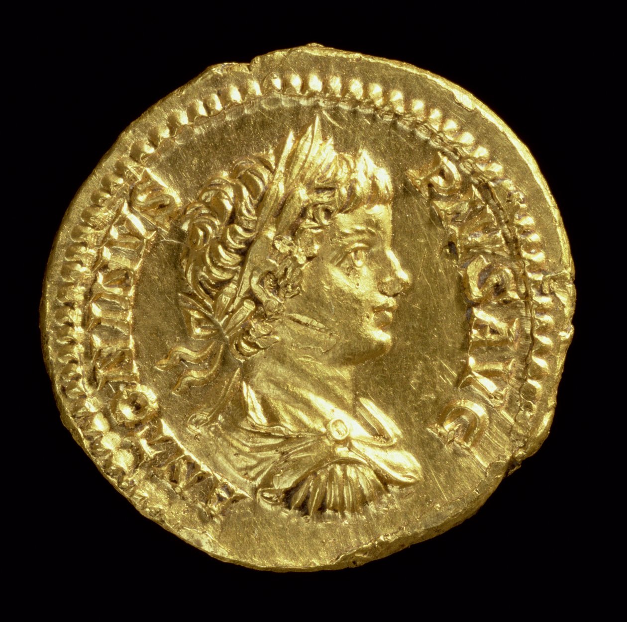 Aureus with the Head of Caracalla Draped, Cuirassed, Wearing a Laurel Wreath by Roman