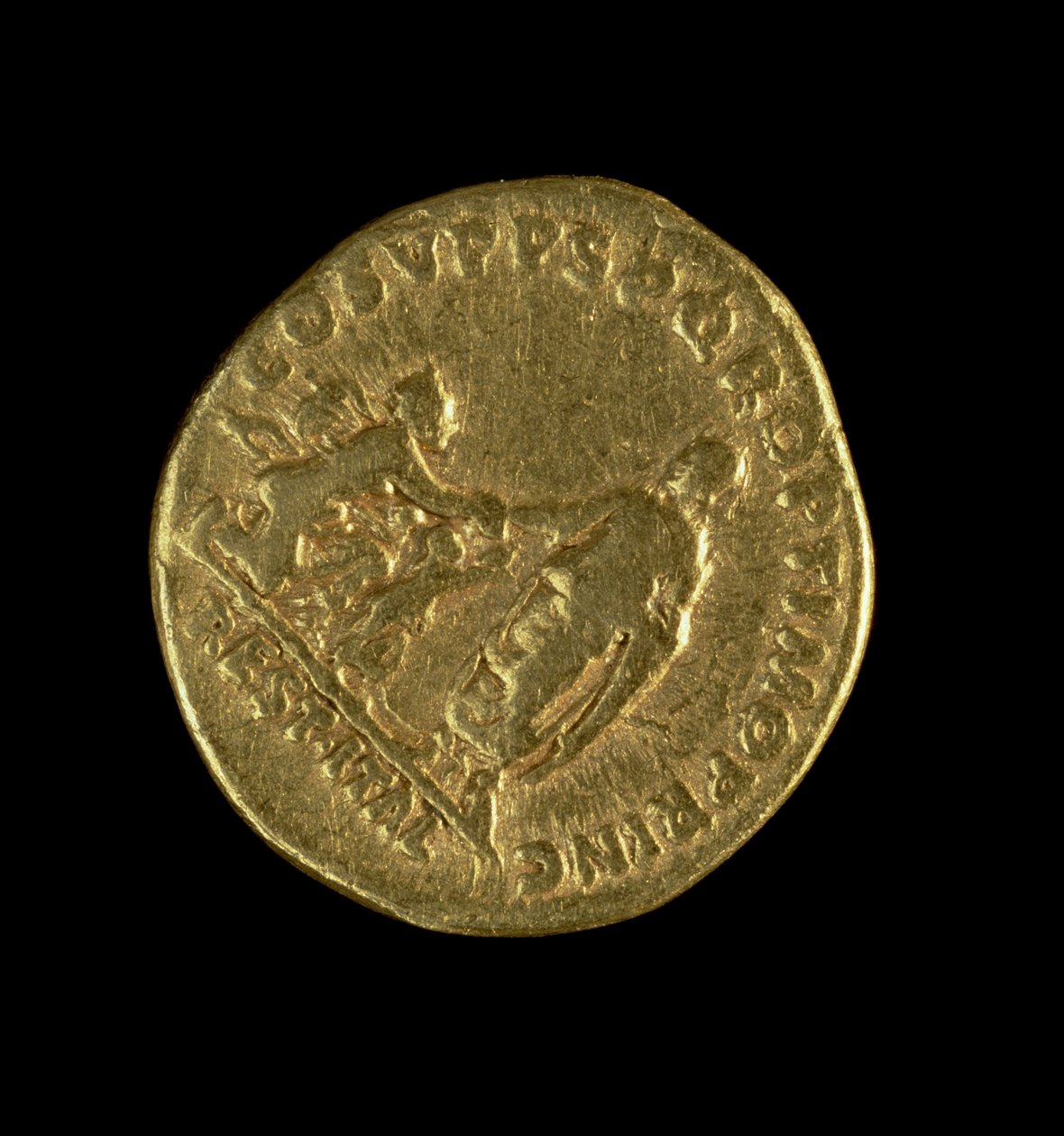 Aureus (reverse) minted by Trajan depicting the emperor standing left extending his right hand to Italia kneeling right (gold) Inscription: COS V P P S P Q R OPTIMO PRINC REST ITAL by Roman