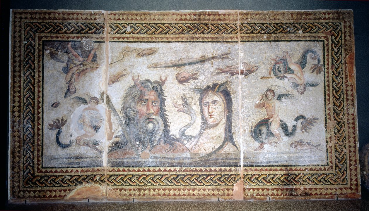 Floor Depicting Oceanus and Tethys Amid Sea Creatures, from Belkis (now Zeugma) Turkey by Roman