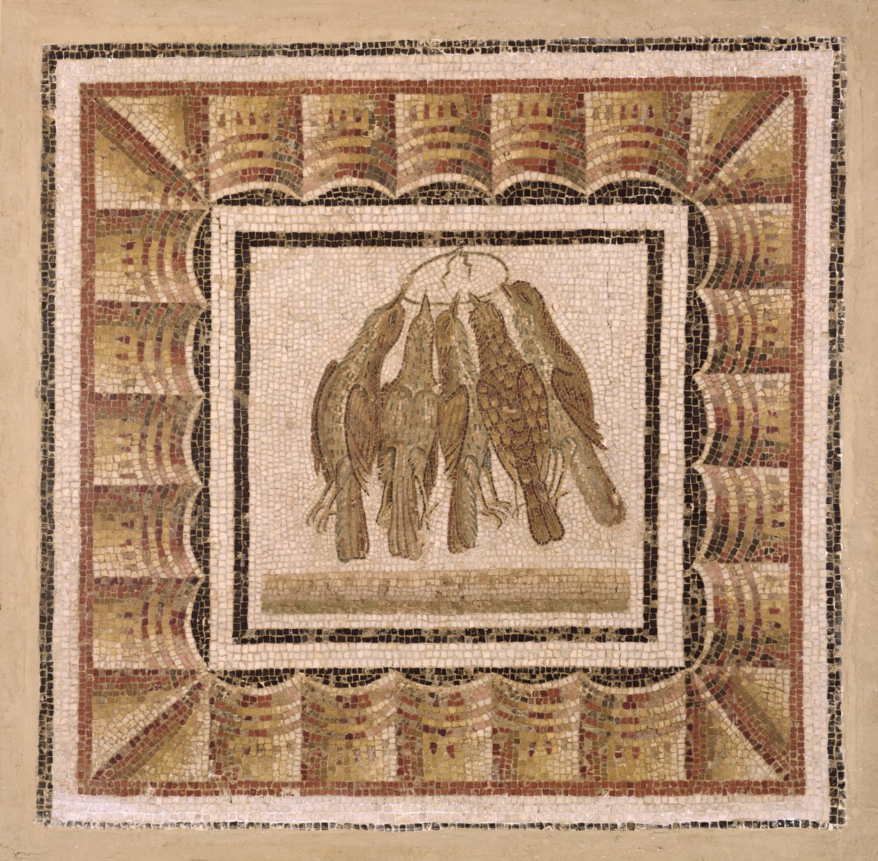 Pavement Depicting Five Thrushes, from El-Jem (Thysdrus) by Roman