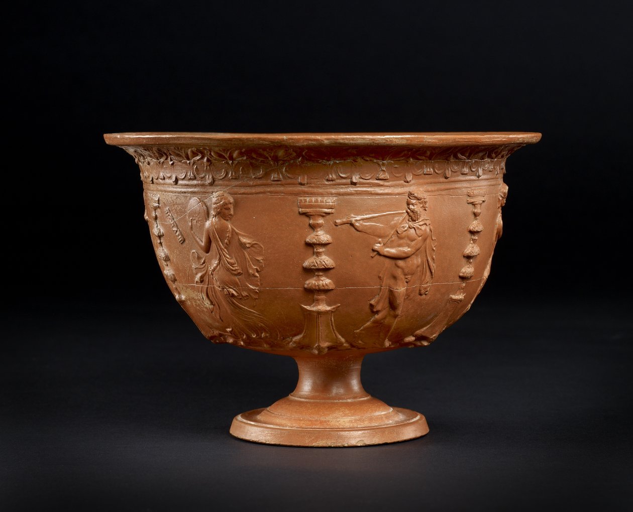 Red-slipped bowl: musicians and dancers entertain while servants bring food to a banquet by Roman