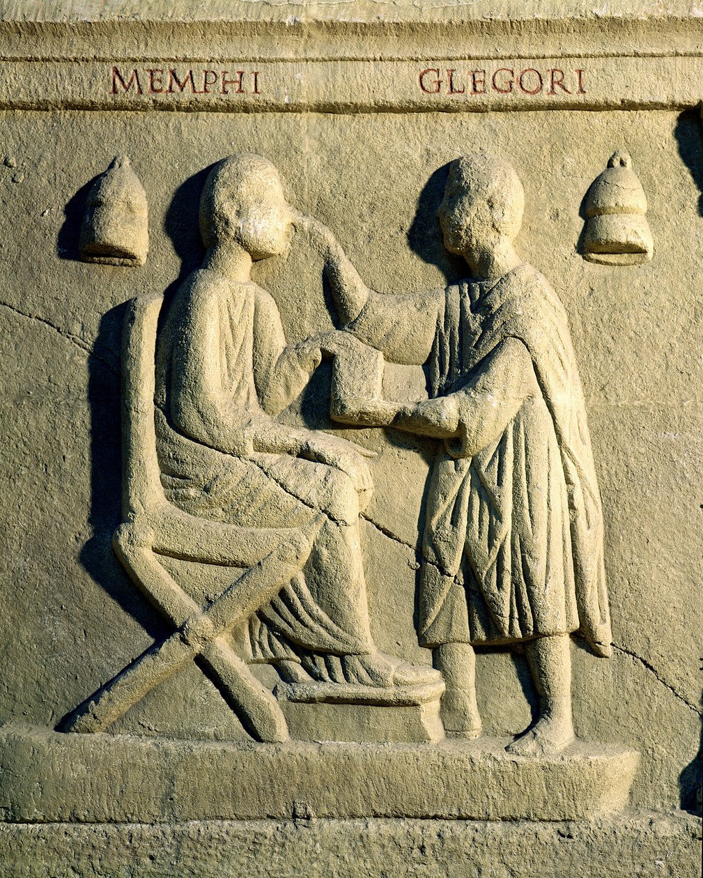 Relief depicting an oculist examining a patient by Roman