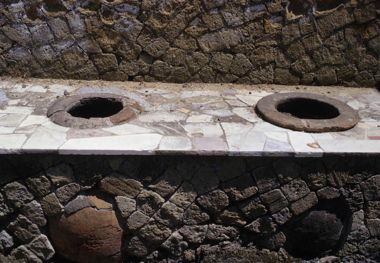Restored Remains of a Thermopolium (Snack Bar) with Bowls Set into the Counter by Roman