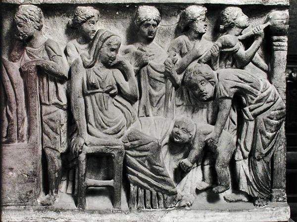 Relief depicting a woman crying over the deceased (detail) by Roman Roman