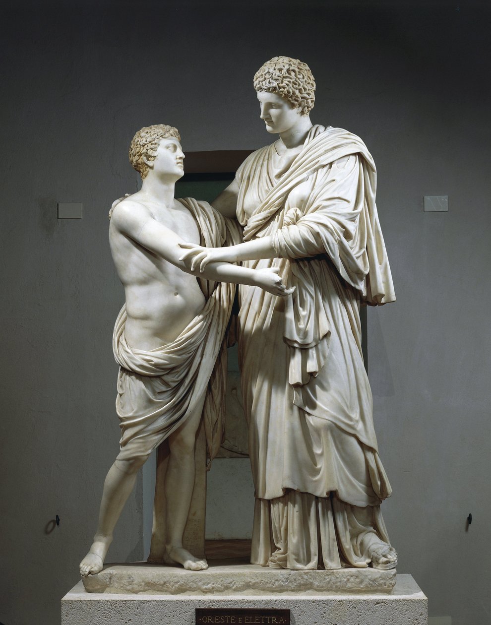 Marble sculptural group portraying Orestes and Electra by Roman