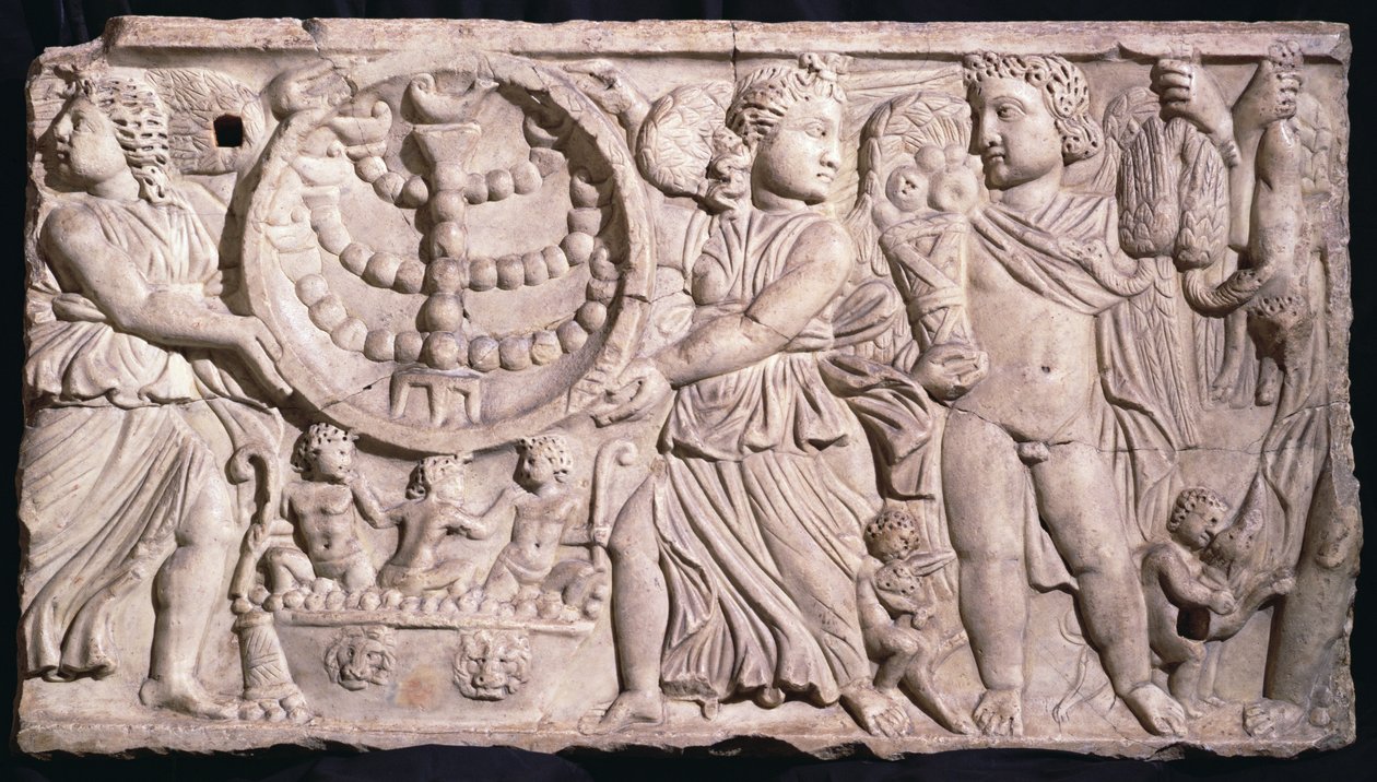 Season Sarcophagus with Menorah by Roman