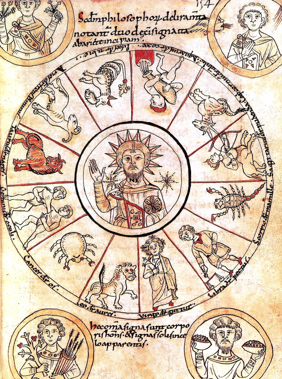 The sun surrounded by signs of the zodiac by Romanesque