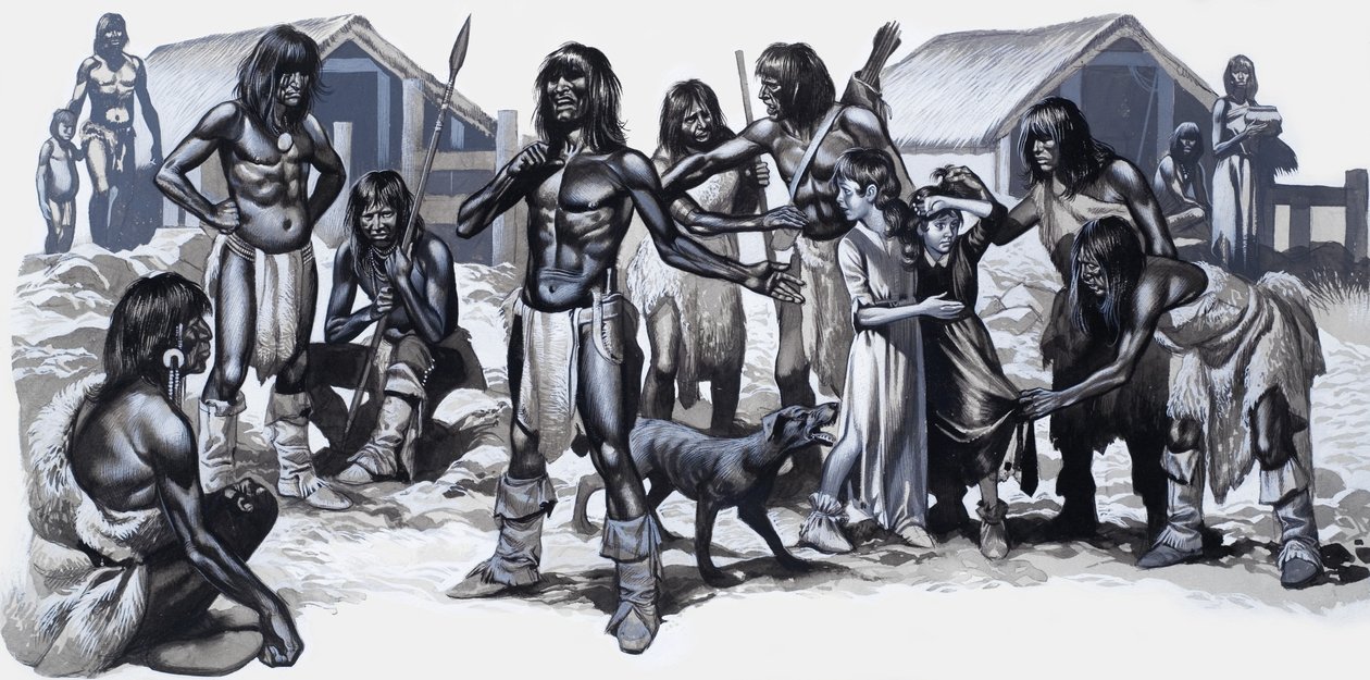 Indians with Two White Children by Ron Embleton