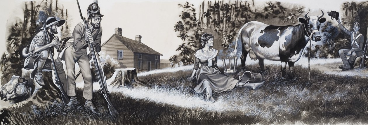 Milkmaid with Soldiers by Ron Embleton