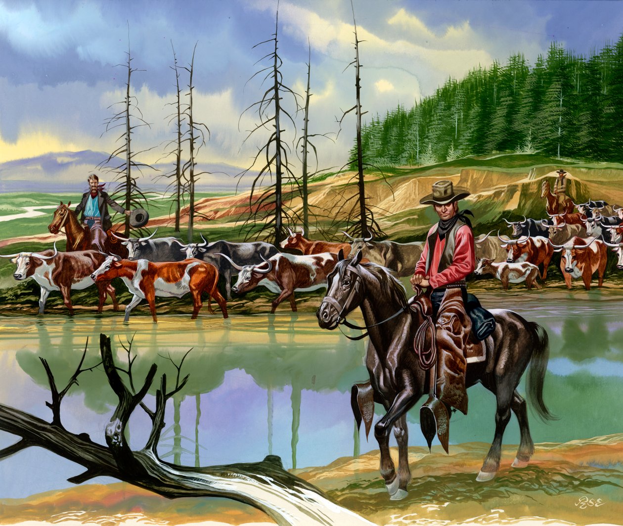 Texan Cowboys Driving Cattle North by Ron Embleton