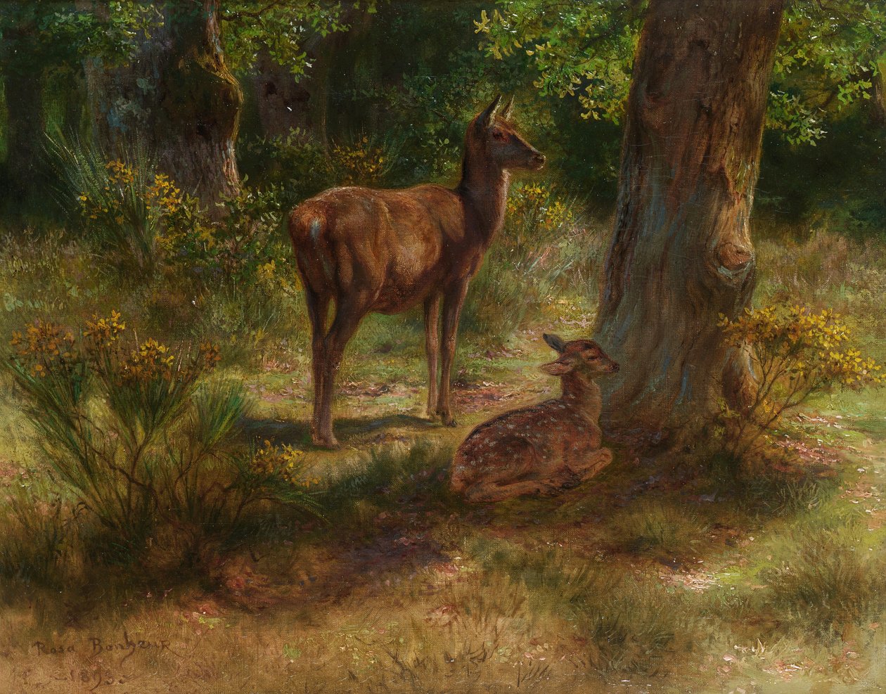 Deer and Fawn in a Wood by Rosa Bonheur