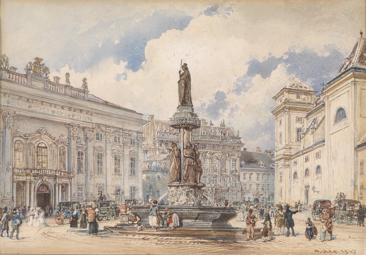 Vienna, Freyung with Austria Fountain by Rudolf von Alt
