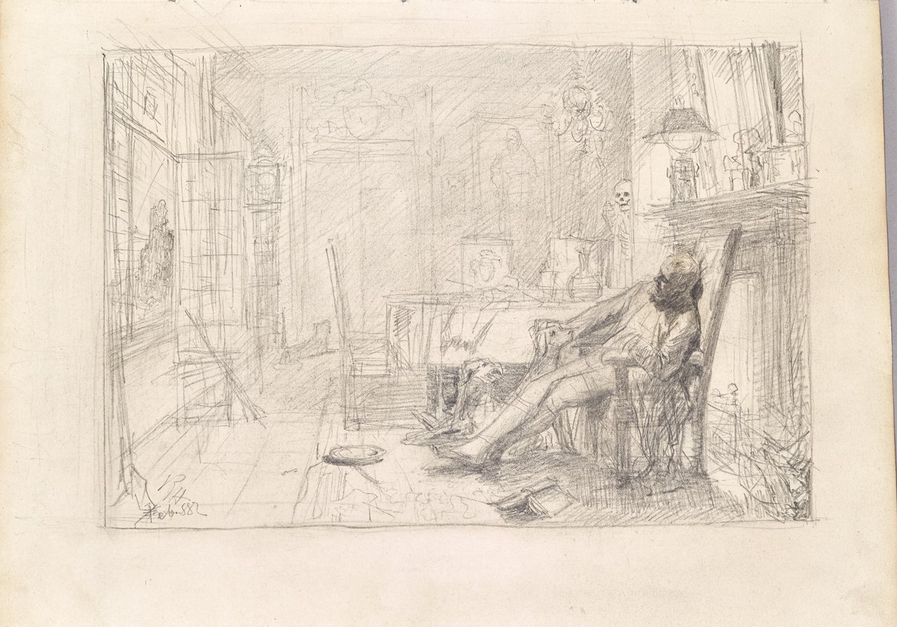 Man in Armchair and Death at the Door by Rudolf Hausleithner