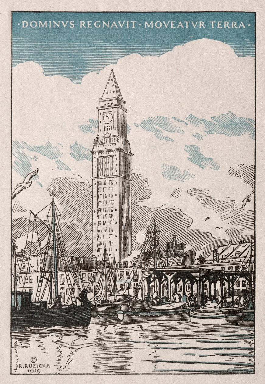 The Custom House Tower from the Waterside by Rudolph Ruzicka