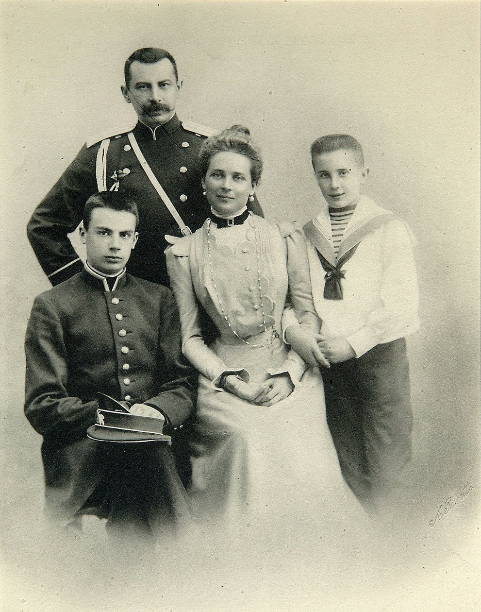 Family Portrait of Princess Zenaida Yusupova, Count Felix Sumarokov-Elston and Sons Nikolai and Felix, from the Studio of A. Pasetti by Russian Photographer