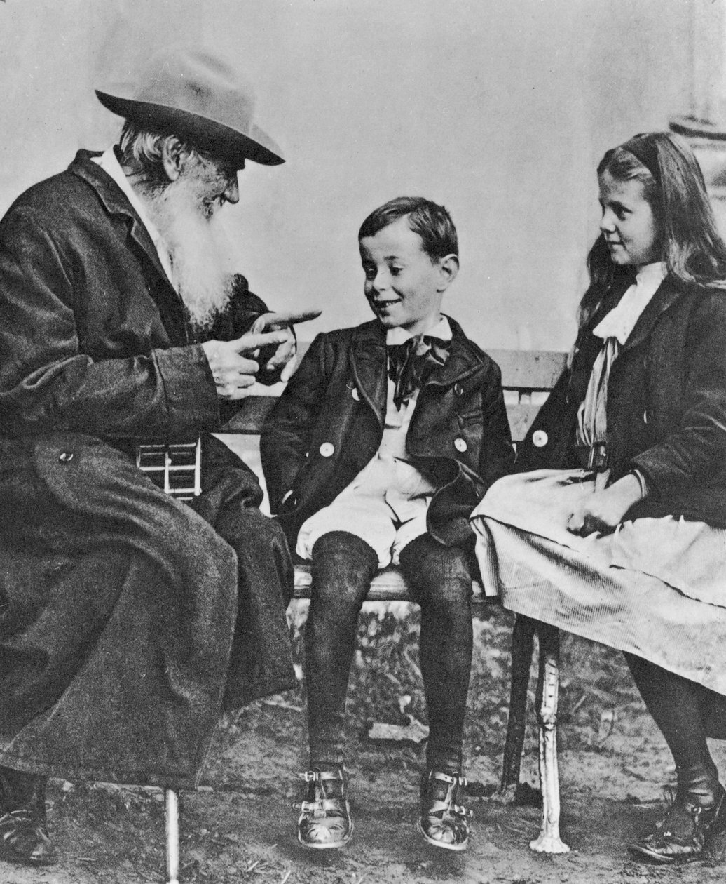 Portrait of Lev Nikolaevich Tolstoy with his Grandchildren by Russian Photographer