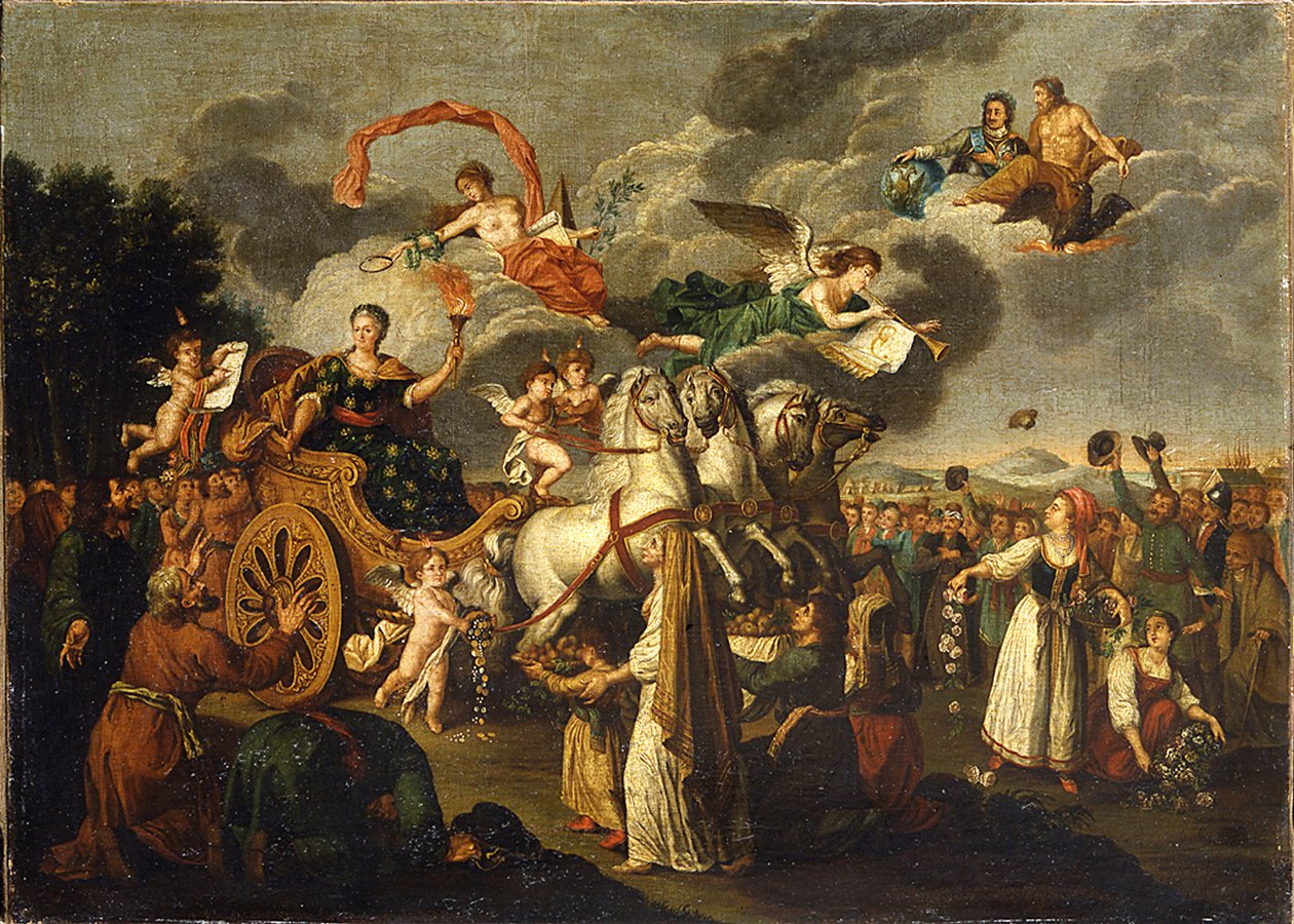 Catherine II Journeying Across Russia by Russian School