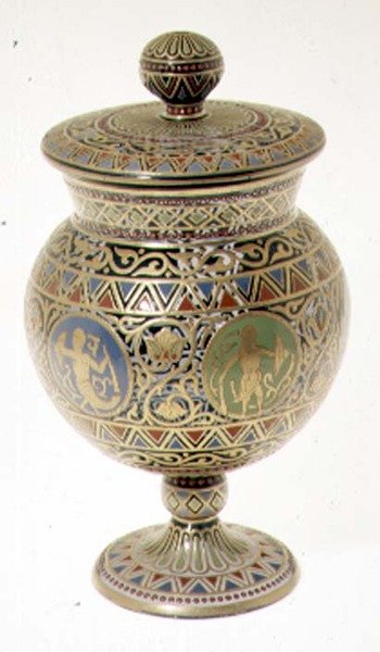 Covered goblet with enamelling and gilded decoration, mark of Alexander II on base, by Imperial Glass Factory, c.1870 by Russian School