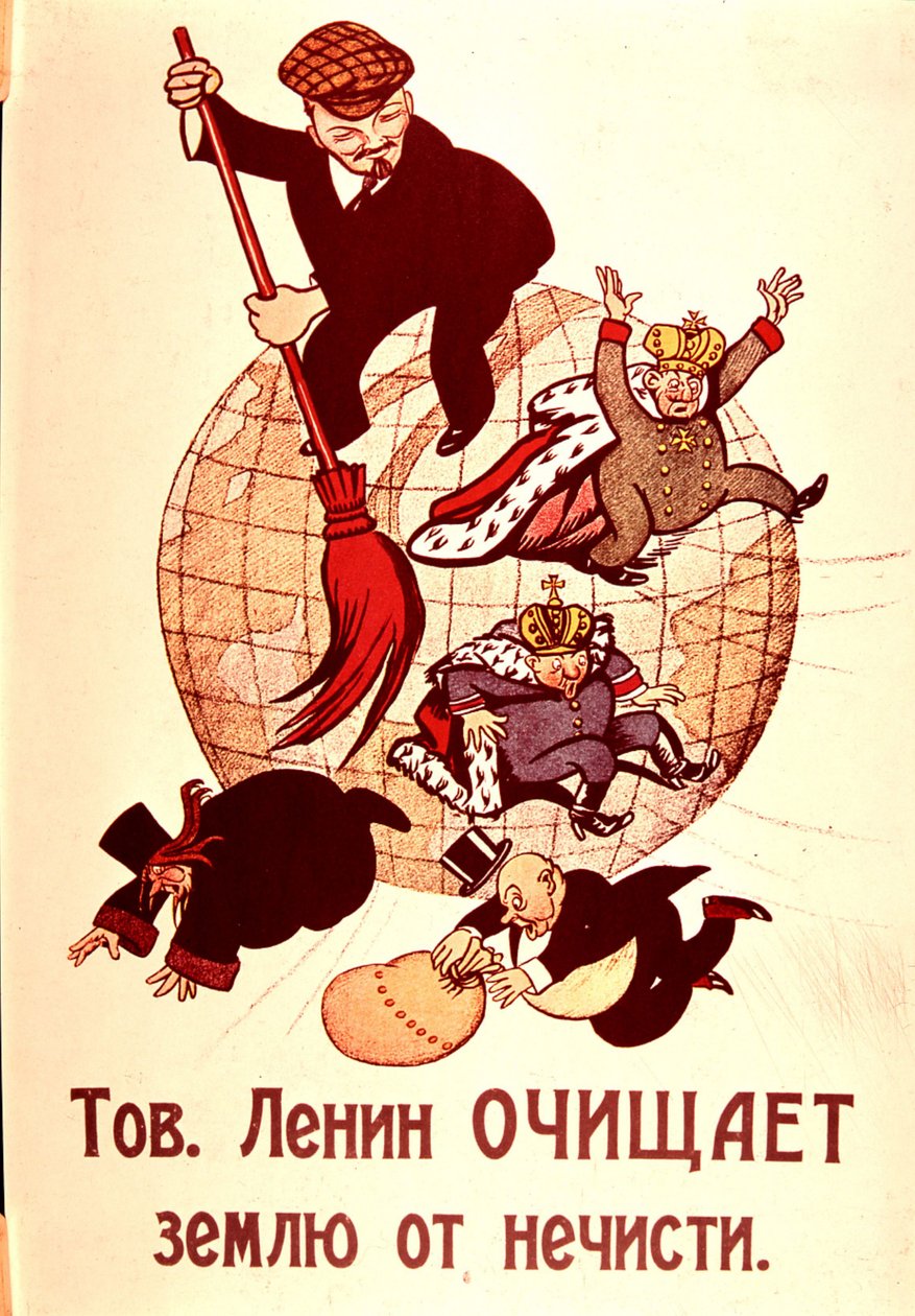 Lenin Sweeping Monarchy, Church and Bourgeoisie by Russian School