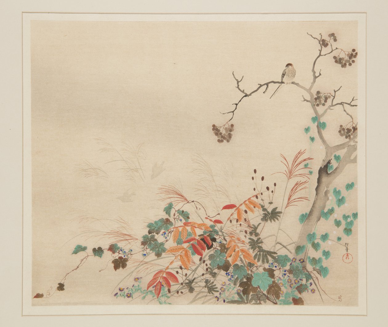 Hawk on Plants by Sakai Hoitsu