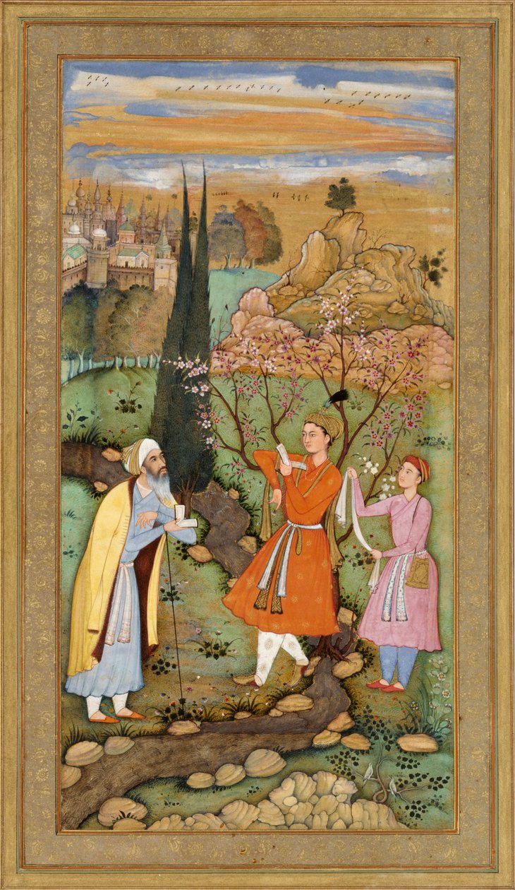 Leaf from the Muraqqa Gulshan- The Poet and the Prince (recto) Calligraphy (verso) by Salim Quli