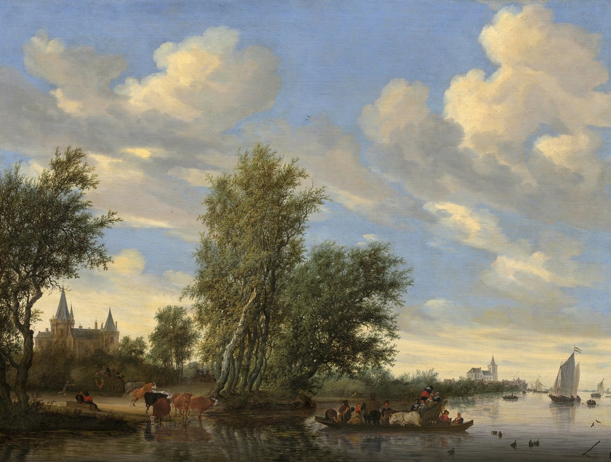 River Landscape with Ferry by Salomon van Ruisdael or Ruysdael